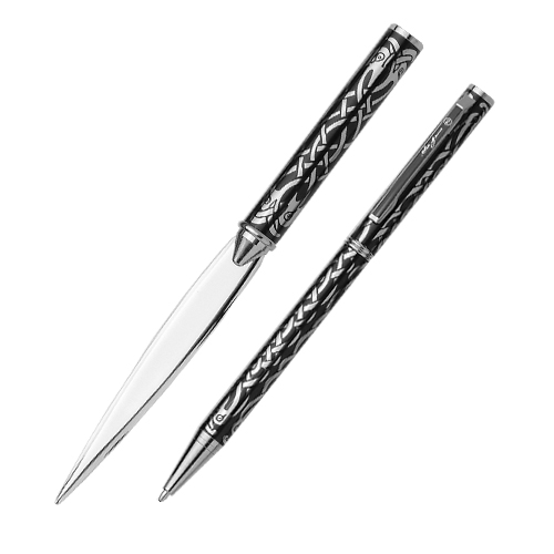 Celtic Bird Ball Point Pen & Paper Knife Set - Silver