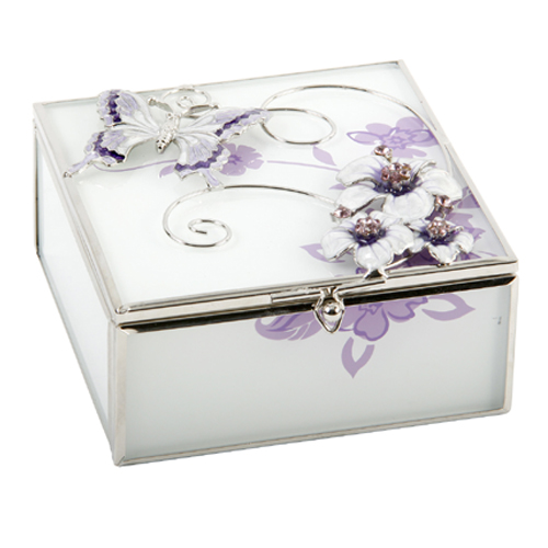Personalised Beautiful Purple Glass Butterfly Jewellery Box 561TB-P