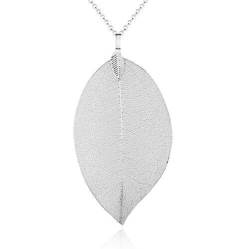 Real Leaf Skeleton Silver Pendant Necklace