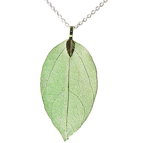 Real Leaf Skeleton Green Pendant Necklace