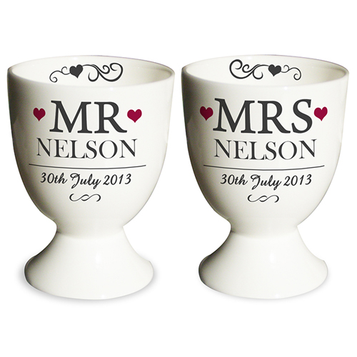 Personalised Mr & Mrs Pair of Egg Cups