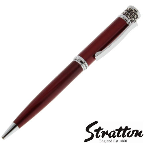 Stratton Chrome Plated & Red Etched Top Biro Pen