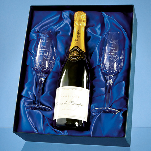 Blenheim Double Champagne Flute Gift Set with a 75cl Bottle