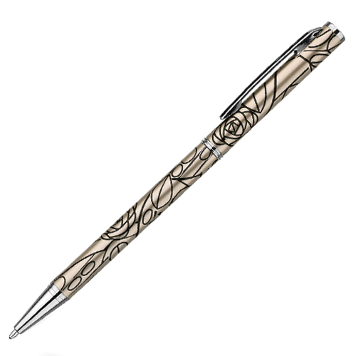 Champagne Mackintosh Rose Bud & Leaf Ball Point Pen