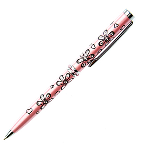 Pink Pearlized Flowers Crystal Ball Point Pen