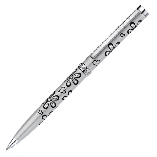 White Pearlized Flowers Crystal Ball Point Pen