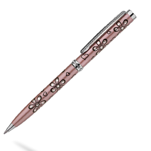 Rose Pink Pearlized Flowers Crystal Ball Point Pen