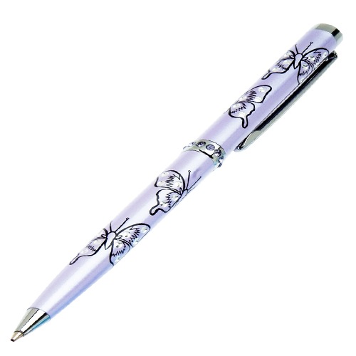 Lilac Pearlized Butterfly Crystal Ball Point Pen