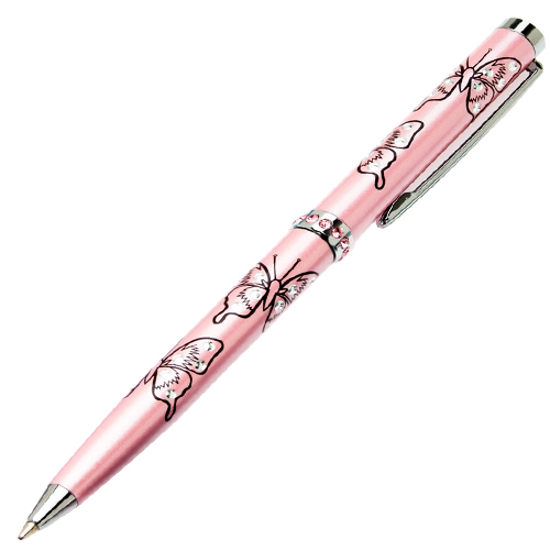 Pink Pearlized Butterfly Crystal Ball Point Pen