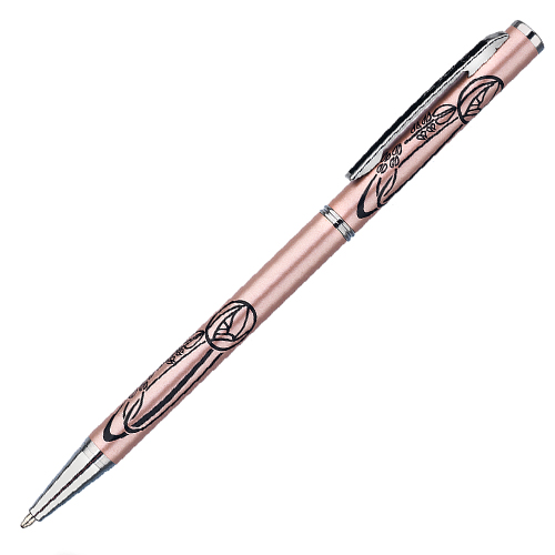 Rose Pink Mackintosh Rose & Leaf Pearlised Ball Point Pen