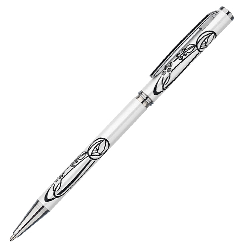 White Mackintosh Rose & Leaf Pearlised Ball Point Pen