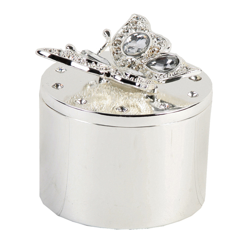 Crystal Butterfly Silver Plated Trinket Box