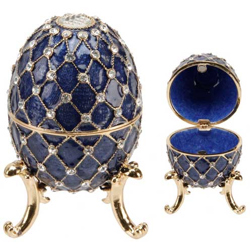 Cobalt Blue Decorated Egg Trinket Box