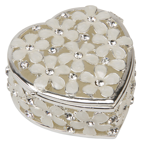 Sophia Heart Shape Trinket Box with Cream Flowers & Crystals