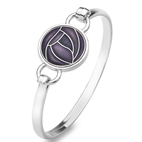 Mackintosh Rose Silver Enamel Bangle - Purple