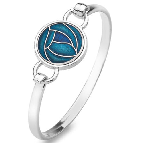 Mackintosh Rose Silver Enamel Bangle - Turquoise & Blue