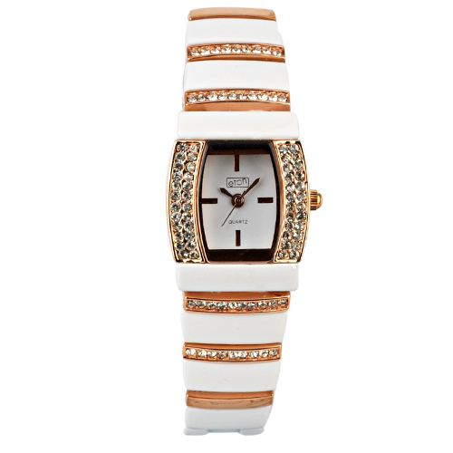 Eton Quartz Curved Diamante Case White Bracelet Watch