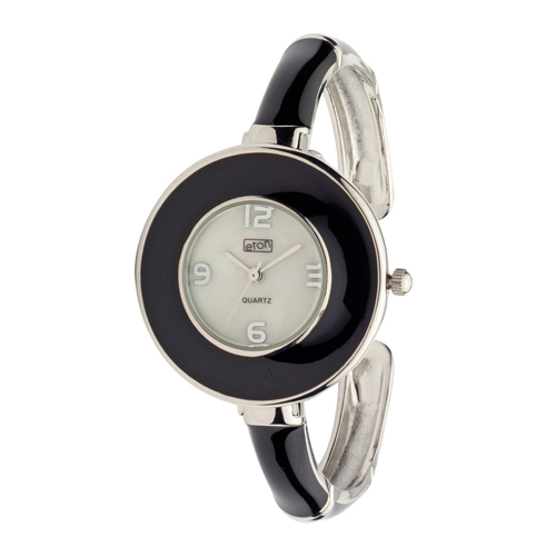 Eton Black Enamel Bangle Quartz Watch