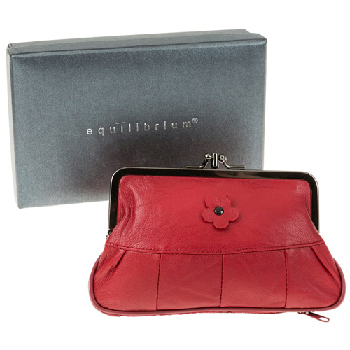 Equilibrium Leather Flower Purse - Red