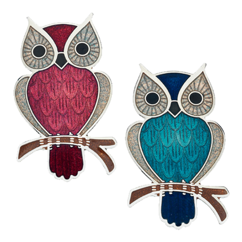 Fine Enamels Owl Brooch - Turquoise or Red