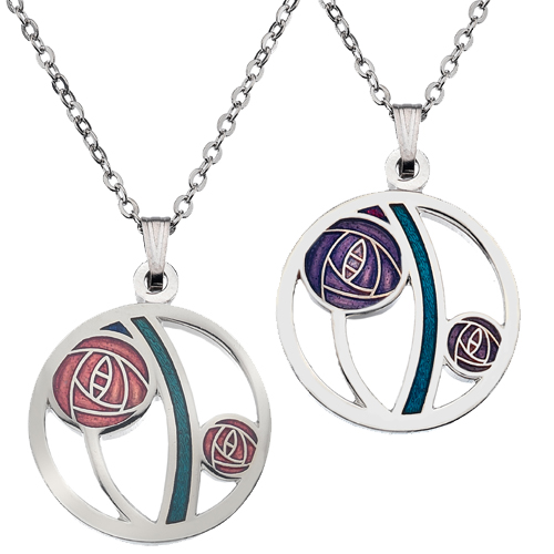 Mackintosh Twin Rose Enamelled Necklace 18