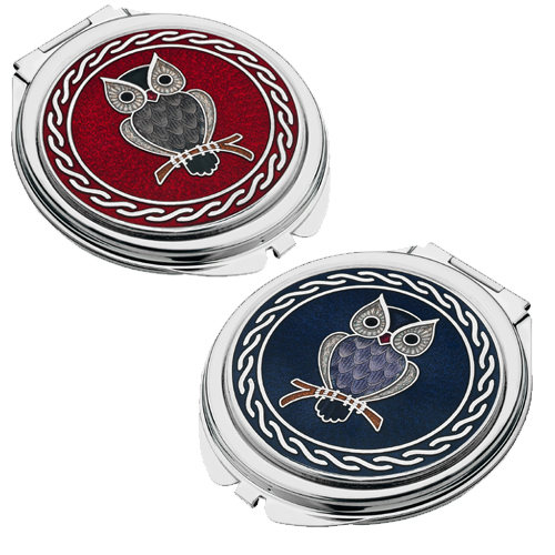 Celtic Owl Enamelled Double Mirror Compact