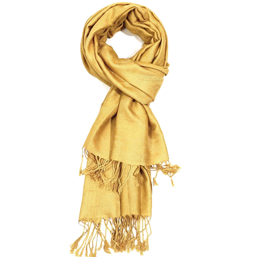 Plain Paisley Design Embroidered Scarf - Mustard