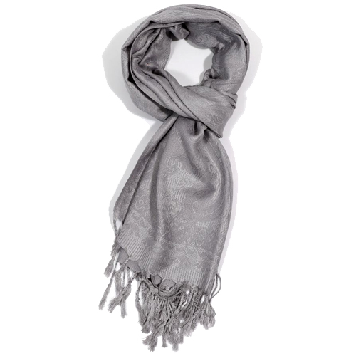 Plain Paisley Design Embroidered Scarf - Silver