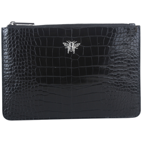 Alice Wheeler Luxury Black Croc Small Cosmetic Clutch Bag