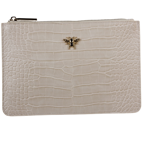 Alice Wheeler Luxury Cream Croc Small Cosmetic Clutch Bag