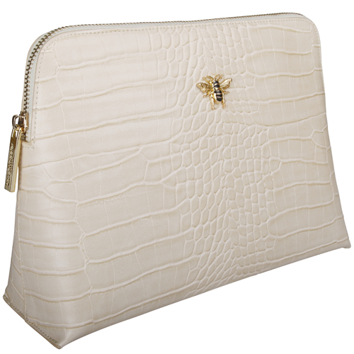 Alice Wheeler Luxury Cream Croc Large Cosmetic Bag