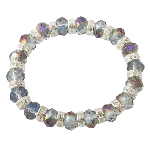 Blue & Crystal Rondels Stretch Bracelet