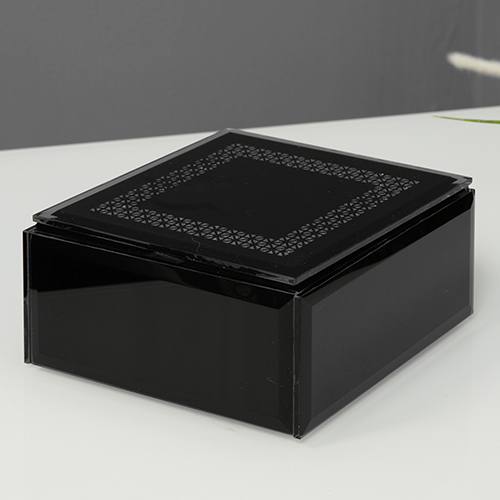 Hestia Black Geometric Glass Trinket Box