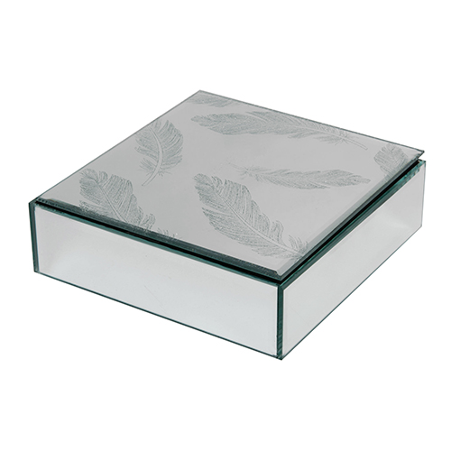 Hestia Silver Glitter Feather Glass Trinket Box