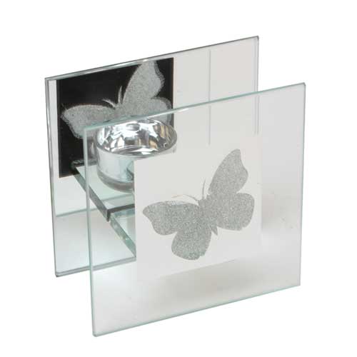 Hestia Mirror Frosted Butterfly Flame Shaped T-lite Tea light Holder 