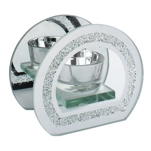 Glass & Glitter Round Mirror Tea Light Holder - ONLY 3 LEFT IN STOCK
