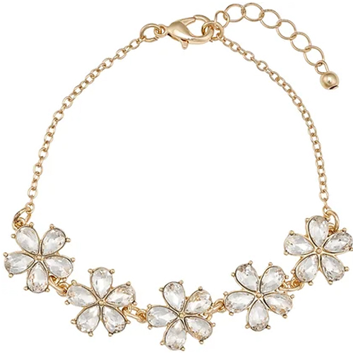 Gold Plated Five Flower Crystal Bracelet