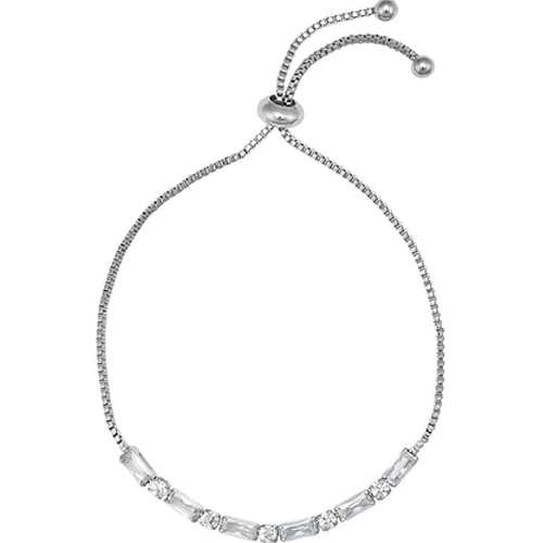 Rhodium Plated Crystal Drawstring Bracelet