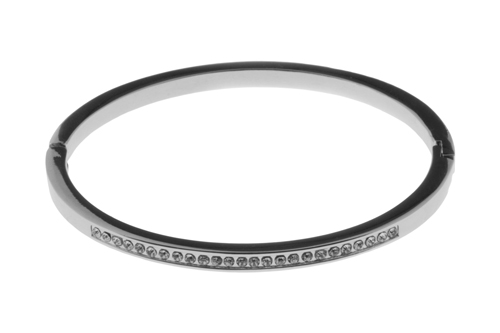 Silver Plated Bangle with Single Row of Crystals