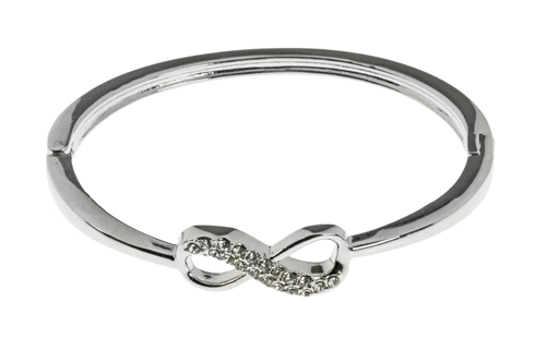 Silver Plated Affinity Style Bangle with Crystals