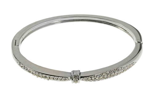 Silver Plated Bangle With Centre Crystal Tie Ring