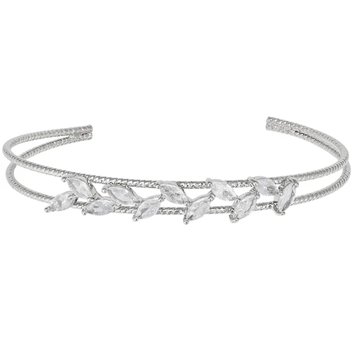 Rhodium Plated Crystal Cuff Bangle