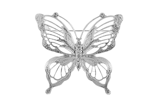 Silver Plated Filigree & Crystal Butterfly Brooch