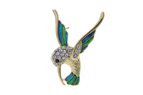 Gold Plated Crystal& Enamelled Hummingbird Brooch