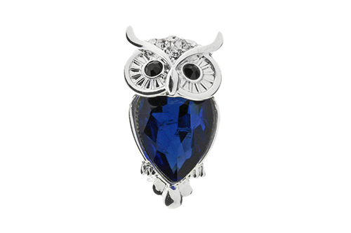 Silver Plated Blue Chested Crystal Owl Brooch