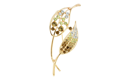 Gold Plated Crystal Double Leaf Brooch