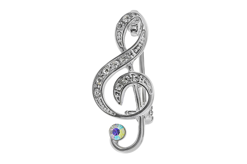 Silver Plated Treble Clef Crystal Brooch