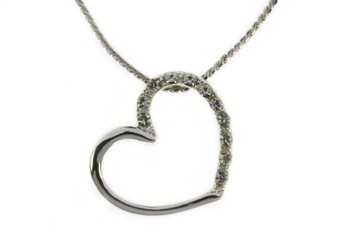 Silver Plated Open Crystal Heart Pendant