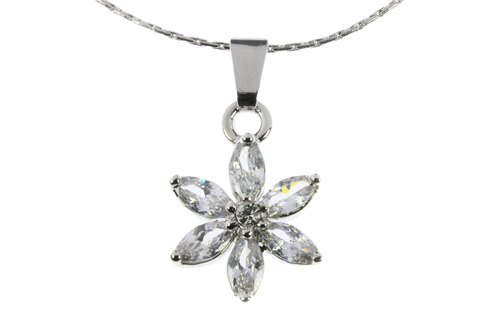Silver Plated Cubic Zirconia Crystal Flower Pendant