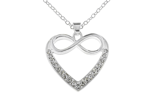Silver Plated Open Crystal Heart with Infinity Bow Pendant